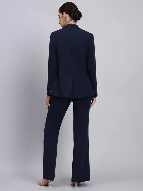 Back view navy blue formal blazer suit women professional pantsuit Pakistan