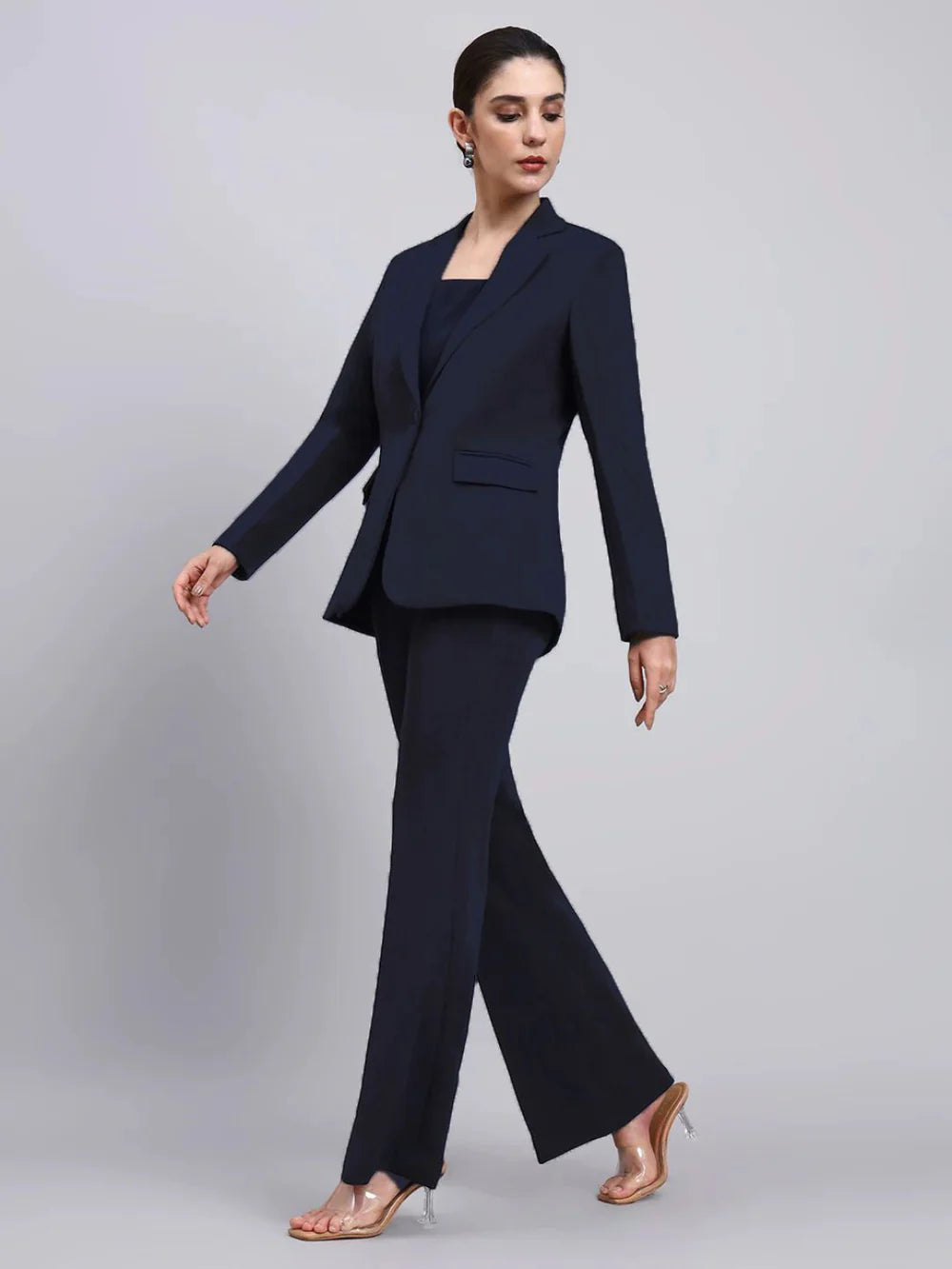 Women navy blue blazer suit with single breasted design formal office outfit Pakistan