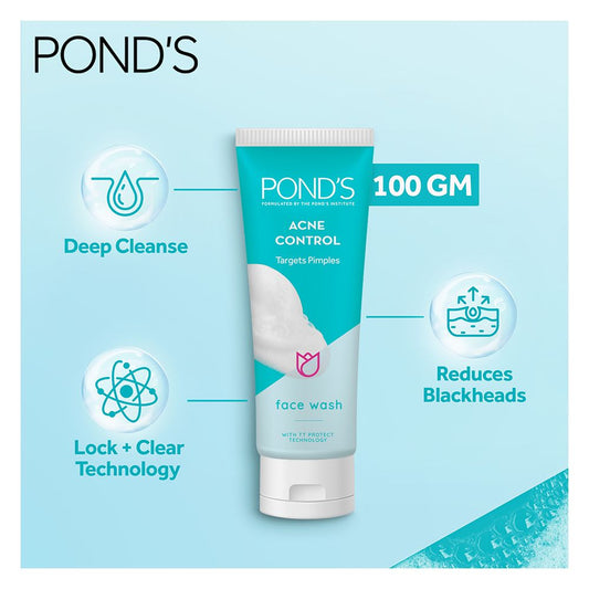 Pond's Acne Control Targets Pimples Face Wash, 100g - Front View