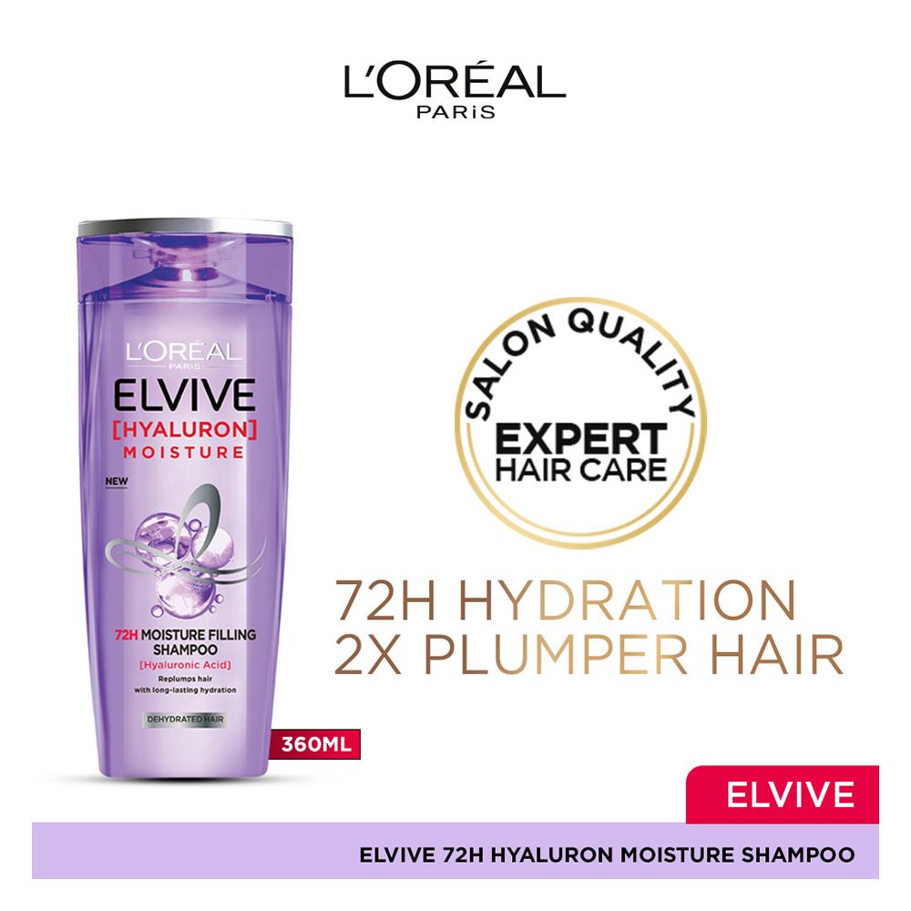 L'Oreal Paris Elvive Hyaluron Moisture 72H Moisture Filling Shampoo, 360ml - Front View