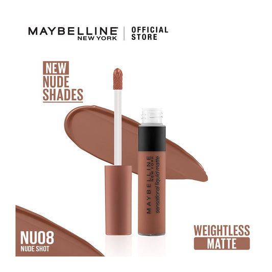 Maybelline New York Sensational Liquid Matte Lip Tint - Long lasting, Lightweight, Soft Matte Liquid Lipstick - Nude Shot - Front View