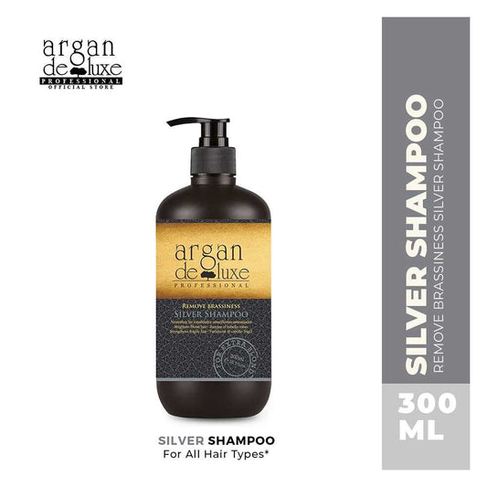 Argan De Luxe Remove Brassiness Silver Shampoo, Strengthens Fragile Hair, 300ml - Front View