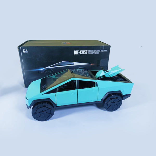 Die-Cast Tesla Cybertruck with Removable Motorcycle - Simulation Sound and Light Pull Back Series