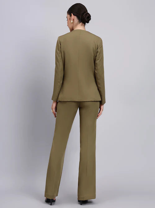 Back view willow green blazer suit women formal pantsuit elegant office wear Pakistan