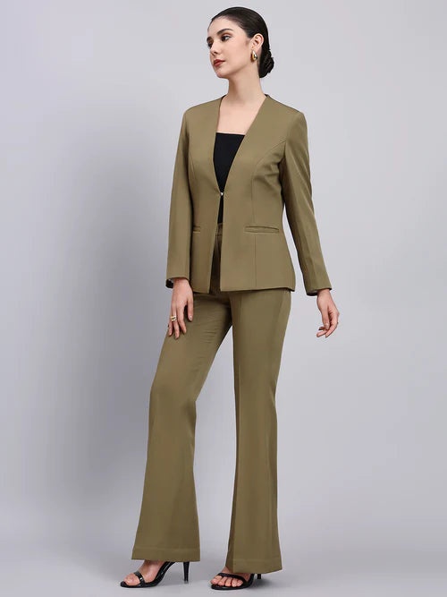 Women willow green stretch blazer suit with formal pants office outfit Pakistan