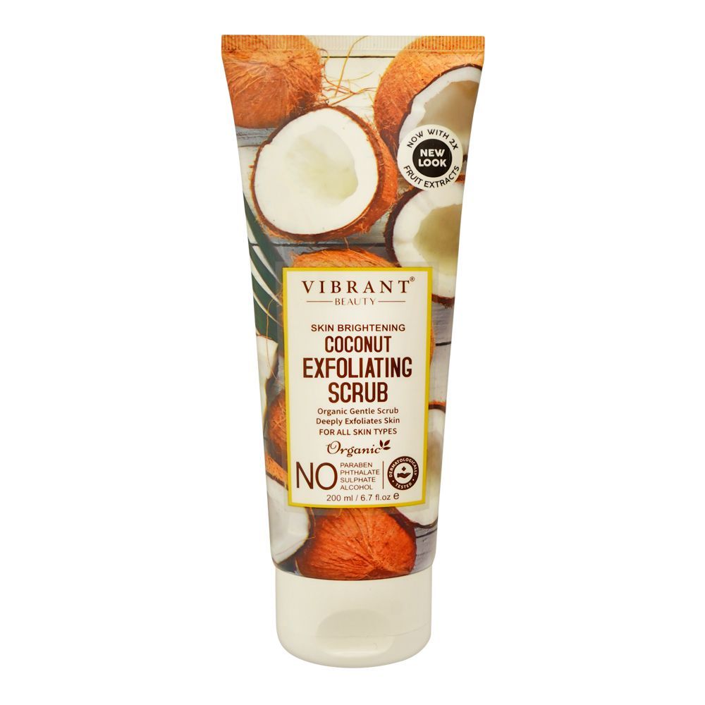 Vibrant Beauty Skin Brightening Coconut  Exfoliating Sscrub, For All Skin Types, 200ml - Front View