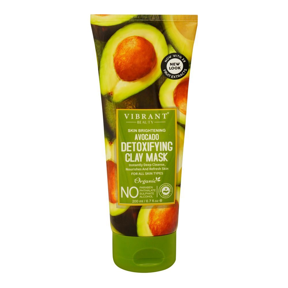 Vibrant Beauty Skin Brightening Avacado Detoxifing Clay Mask, For All Skin Types, 200ml - Front View